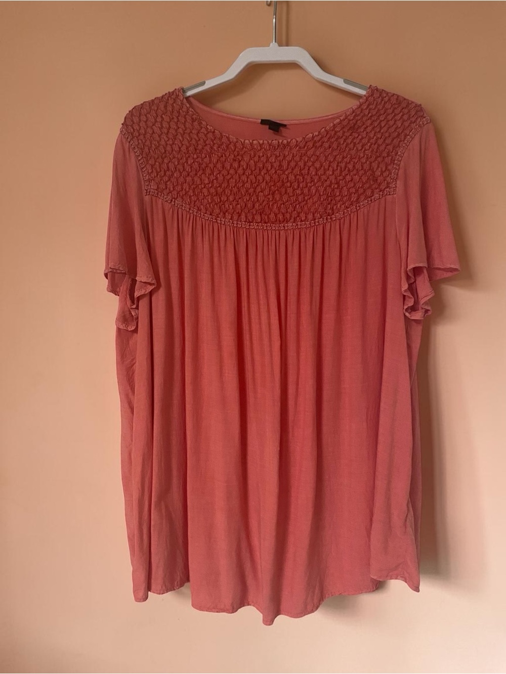 TORRID Coral/Pink Smocked Yoke Short Sleeve Tunic Torrid Size 1